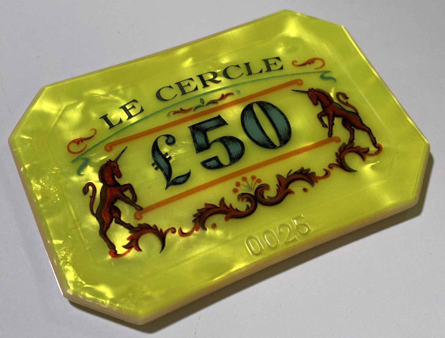 Lot 376 - JAMES BOND - DR. NO - £50 LE CERCLE CASINO PLAQUE.