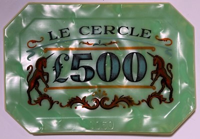 Lot 378 - JAMES BOND - DR. NO - £500 LE CERCLE CASINO PLAQUE.