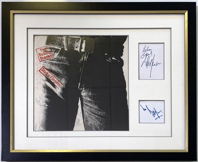 Lot 321 - ROLLING STONES FRAMED AND SIGNED STICKY FINGERS DISPLAY.
