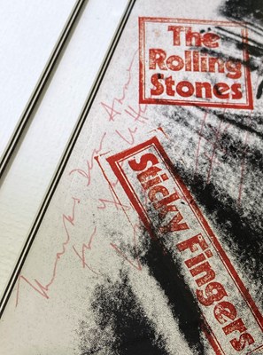 Lot 321 - ROLLING STONES FRAMED AND SIGNED STICKY FINGERS DISPLAY.
