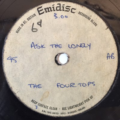 Lot 23 - THE FOUR TOPS - ASK THE LONELY 7" - ORIGINAL UK EMIDISC ACETATE RECORDING