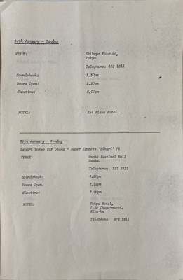 Lot 343 - THE CLASH - LIGHTING PLANS AND ITINERARY FOR 1982 TOUR.
