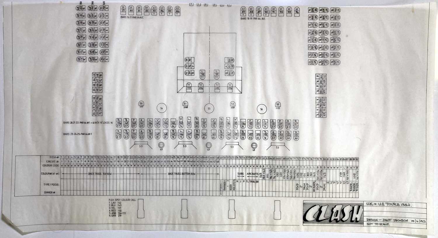 Lot 351 - THE CLASH - ORIGINAL 1980S LARGE FORMAT LIGHTING PLAN.