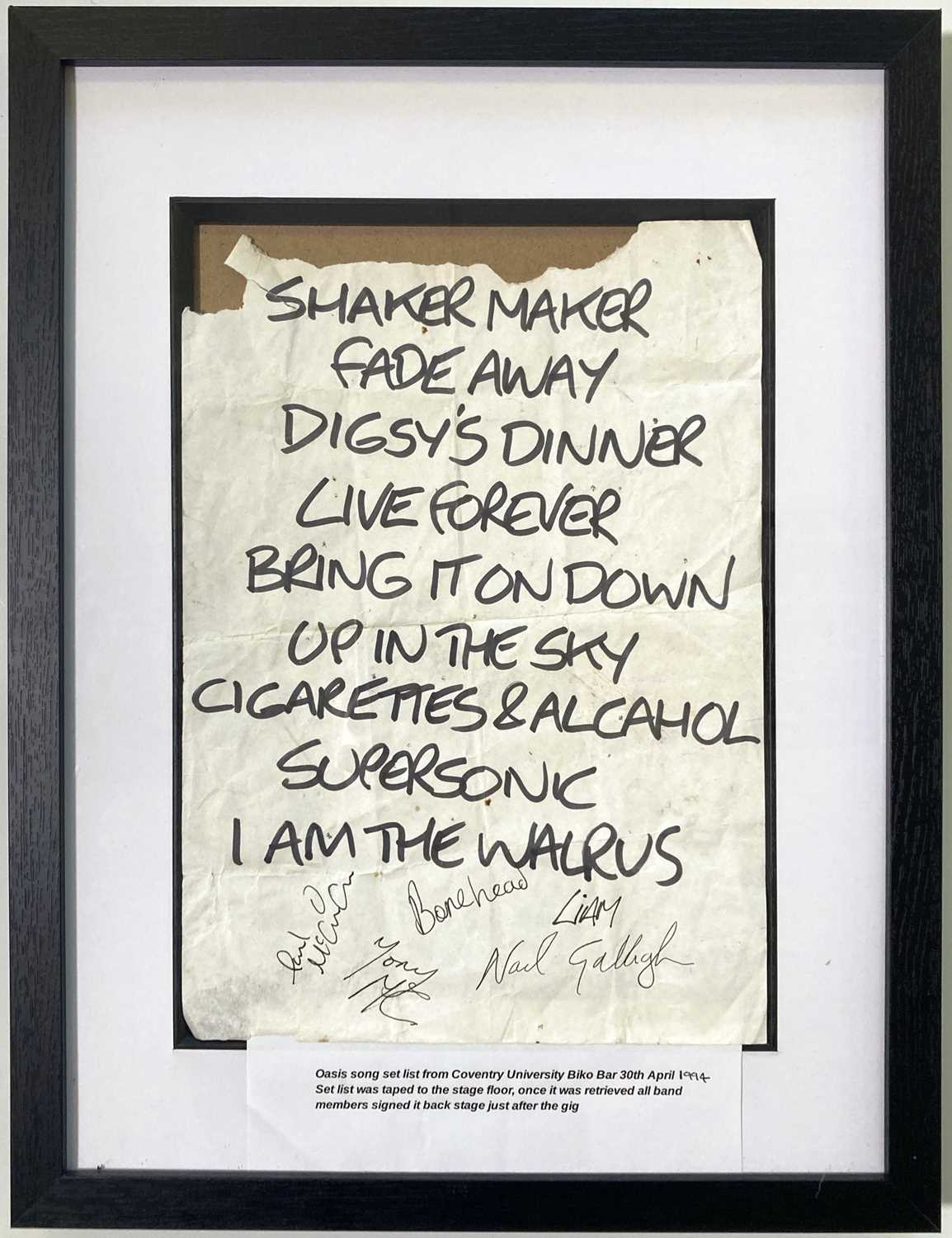 Lot 318 - OASIS - SIGNED SET LIST.