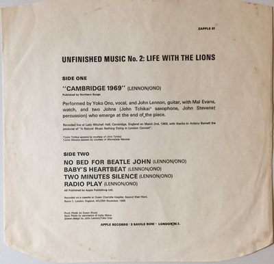 Lot 13 - JOHN LENNON/YOKO ONO - UNFINISHED MUSIC NO. 2: LIFE WITH THE LIONS LP (ORIGINAL UK COPY - ZAPPLE 01)