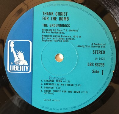 Lot 1066 - GROUNDHOGS - THANK CHRIST FOR THE BOMB LP (ORIGINAL UK MISPRINT COPY - LIBERTY LBS 83295)