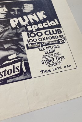 Lot 338 - SEX PISTOLS / THE CLASH - ORIGINAL 100 CLUB CONCERT POSTER.