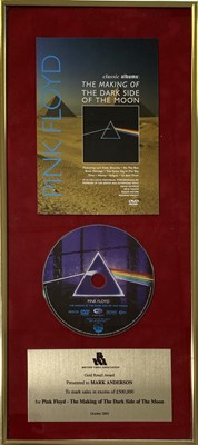 Lot 260 - PINK FLOYD SALES AWARD `THE MAKING OF DARKSIDE OF THE MOON.