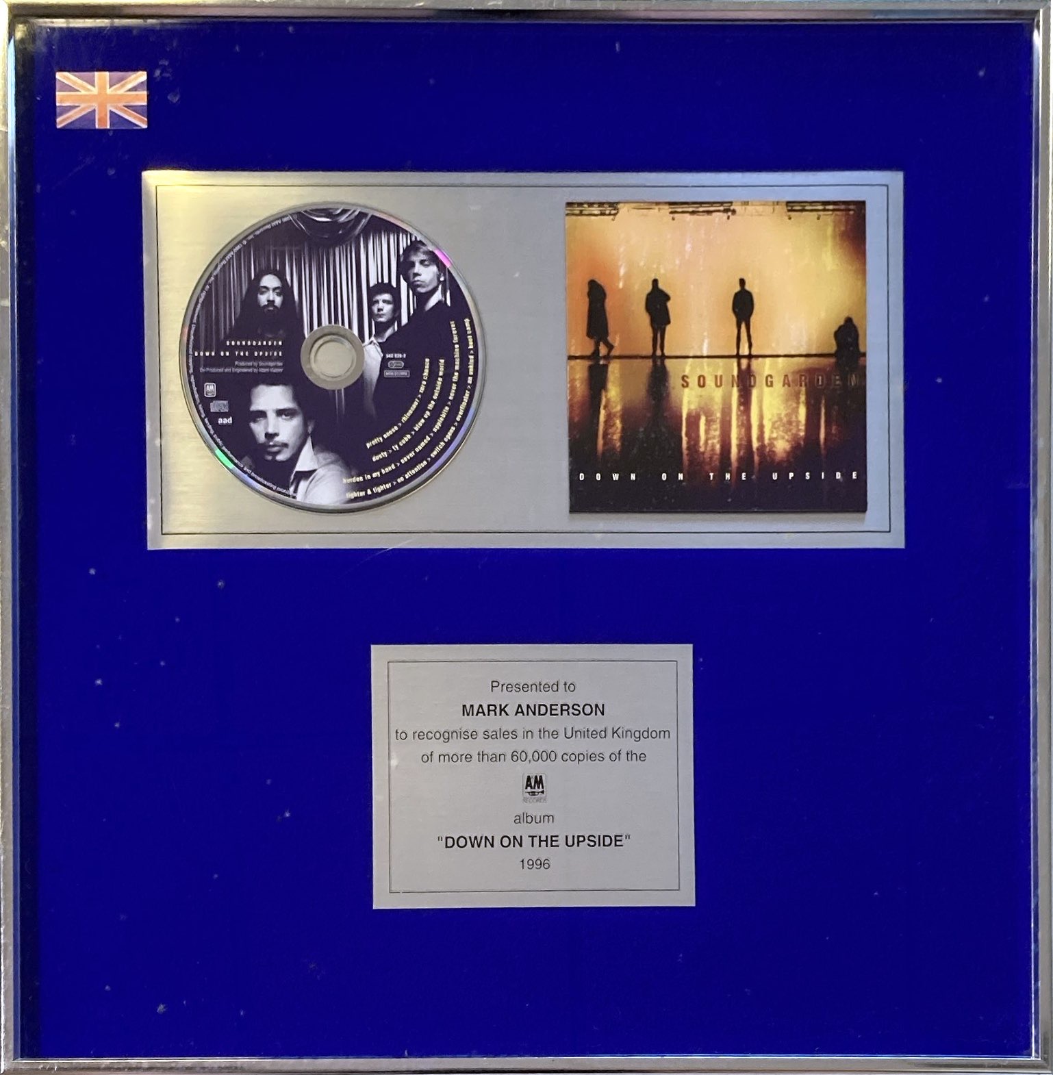 Lot 267 - SOUNDGARDEN SALES AWARD `DOWN ON THE UPSIDE'