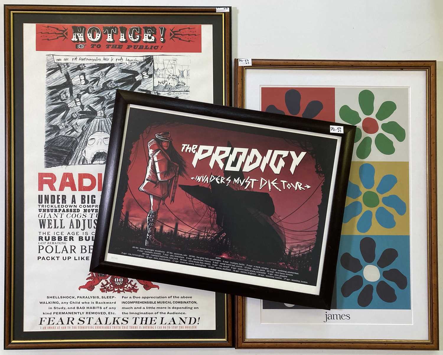 James Collection Poster Lot 163 - JAMES, THE PRODIGY & RADIOHEAD FRAMED