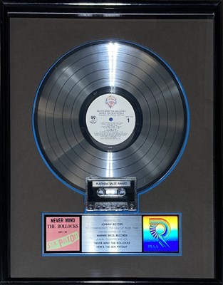Lot 342 - THE SEX PISTOLS - NEVER MIND THE BOLLOCKS RIAA AWARD PRESENTED TO JOHNNY ROTTEN.