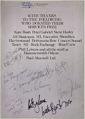 Lot 249 - KATE BUSH - TWICE SIGNED BIILL DUFFIELD PROGRAMME.