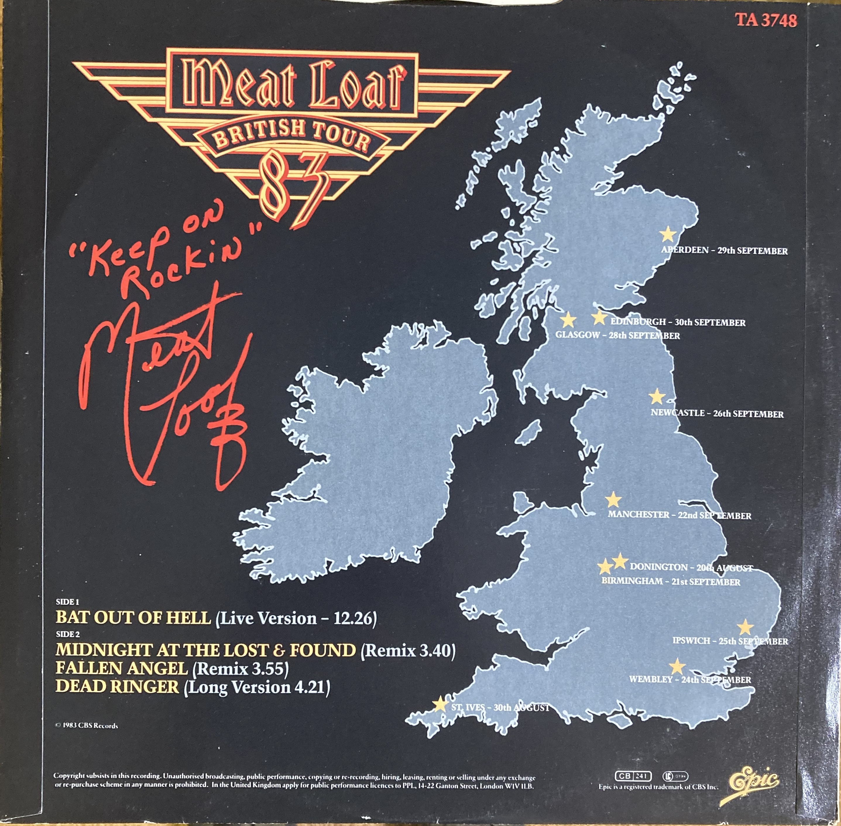Meatloaf Sign Lot 241 - MEAT LOAF - SIGNED 12