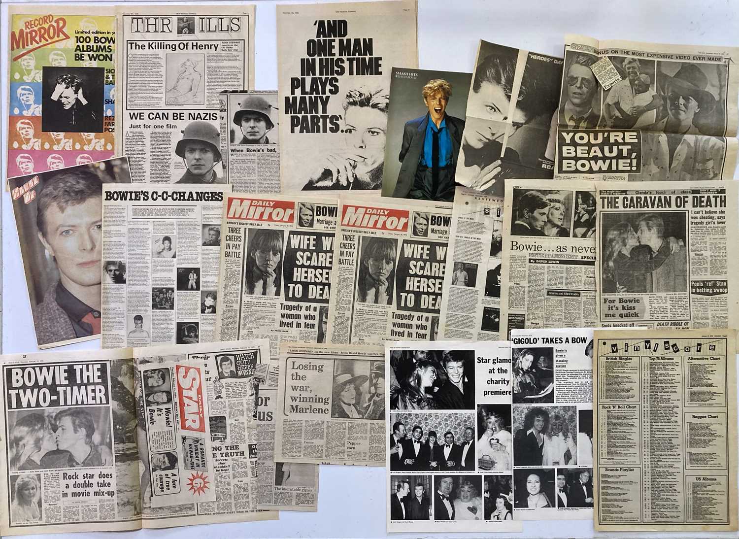 Lot 760038 - DAVID BOWIE - NEWSPAPER COVERS / ADVERTS