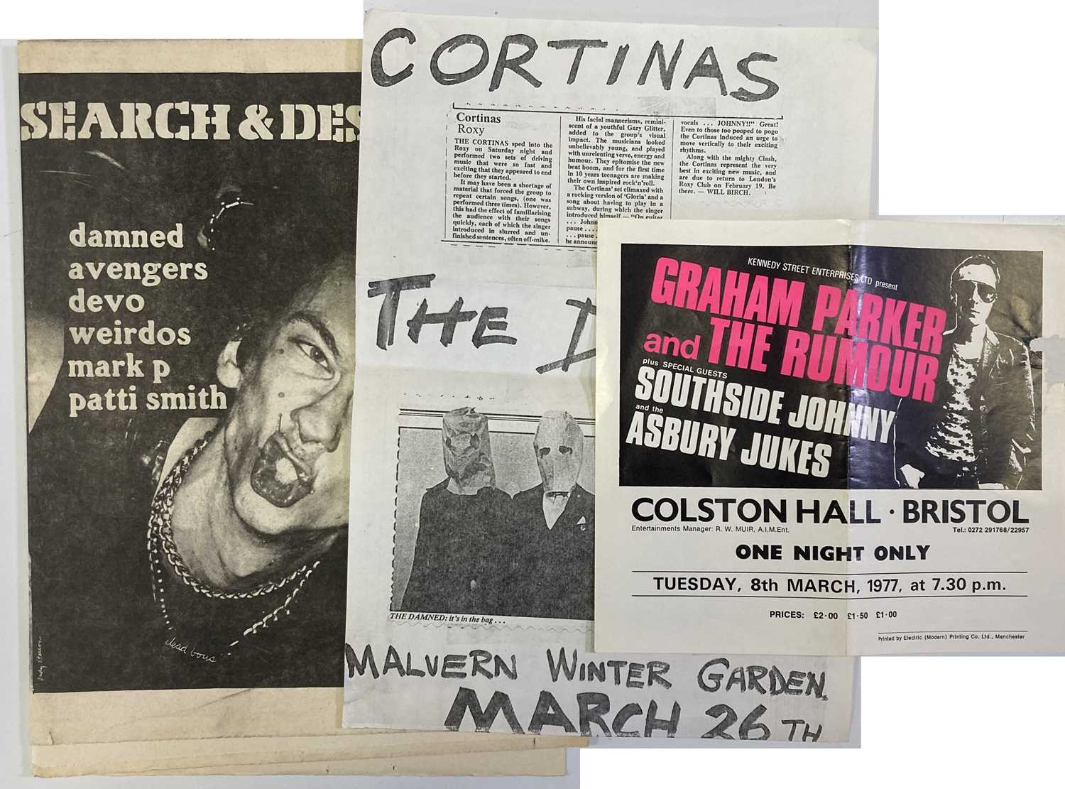 Lot 341 - PUNK MEMORABILIA INC SEARCH AND DESTROY FANZINE / DAMNED FLYER.