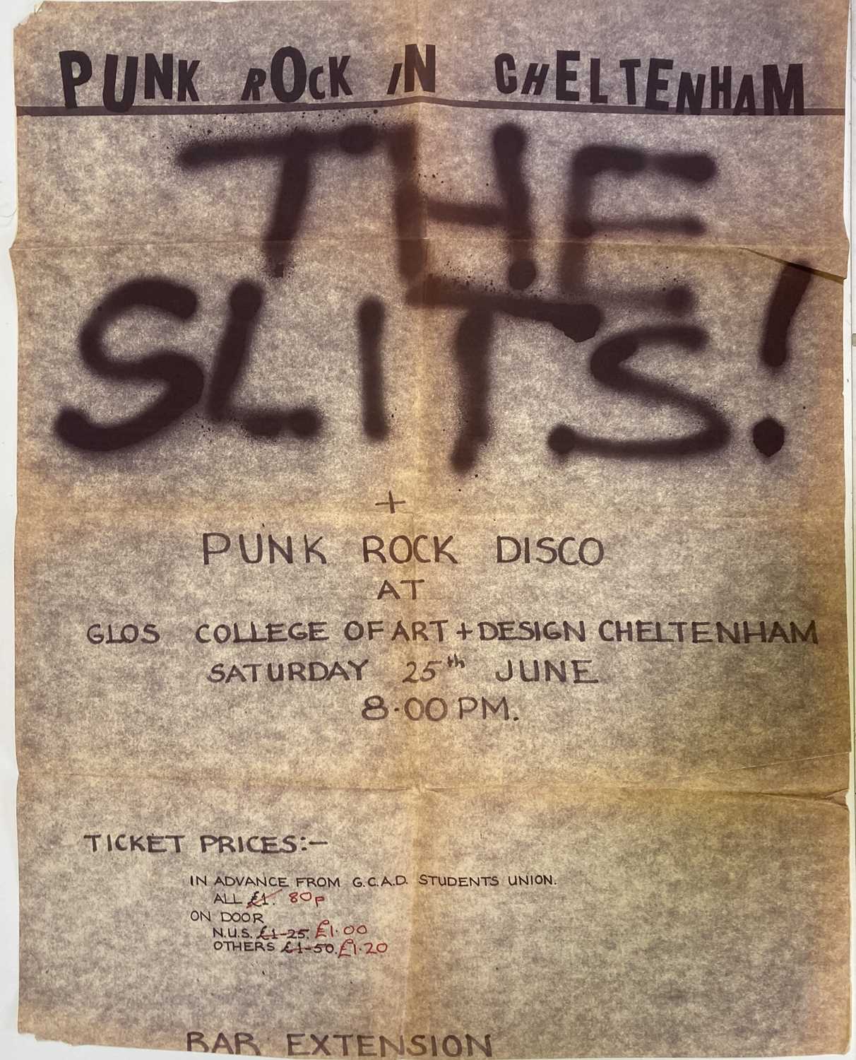 Lot 342 - THE SLITS - 1977 CONCERT POSTER.