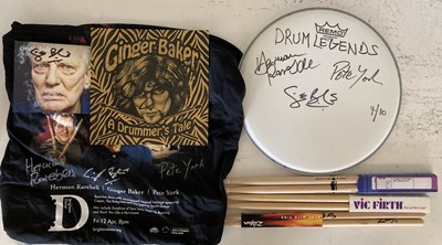 Lot 301 - GINGER BAKER SIGNED DRUM ITEMS