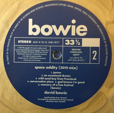 Lot 383 - DAVID BOWIE - SPACE ODDITY LP - 2019 GOLD VINYL PRESSING - ONE OF 50 COPIES (DBSOLP50)