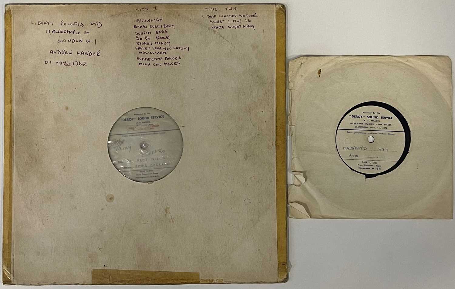 Lot 82 - EDDIE COCHRAN - DEROY SOUND SERVICE - LP/7" RELEASES (FOR 'ON THE AIR' 1972 ALBUM)