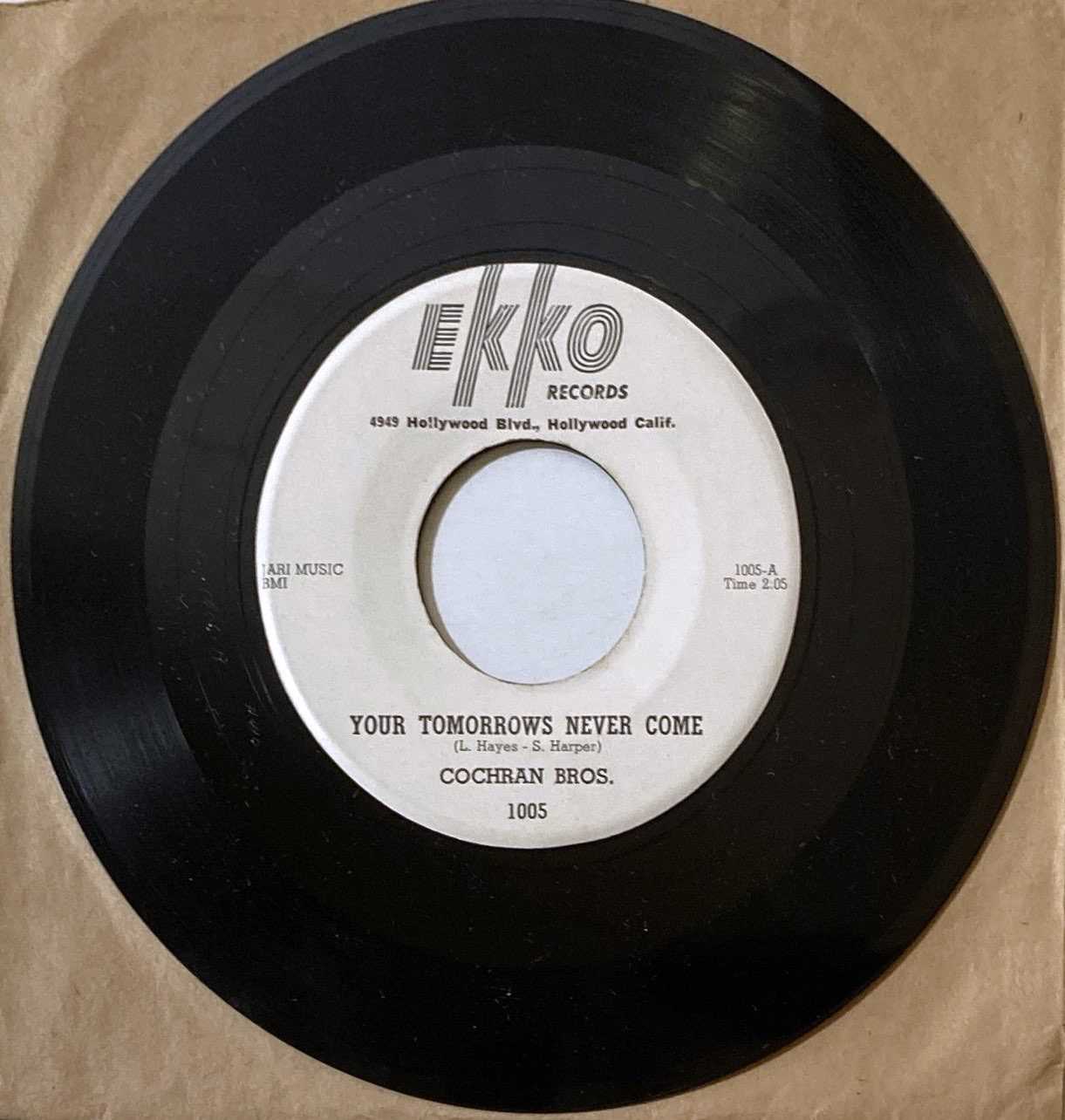 Lot 244 - THE COCHRAN BROTHERS - YOUR TOMORROW'S NEVER COME - EKKO 1005 PROMO.