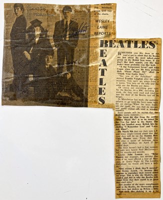 Lot 222 - BEATLES FULLY SIGNED NEWSPAPER CUTTING.