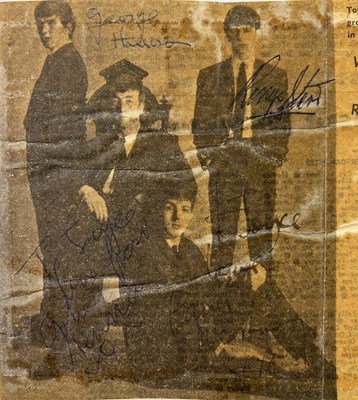 Lot 222 - BEATLES FULLY SIGNED NEWSPAPER CUTTING.