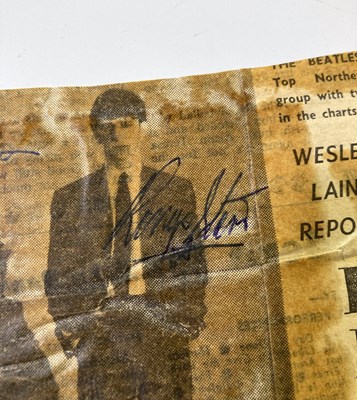 Lot 222 - BEATLES FULLY SIGNED NEWSPAPER CUTTING.