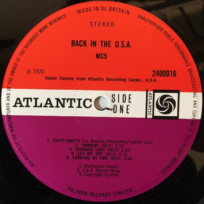 Lot 647 - MC5 - BACK IN THE USA LP (UK ORIGINAL PLUM/ RED ATLANTIC - 2400 016)