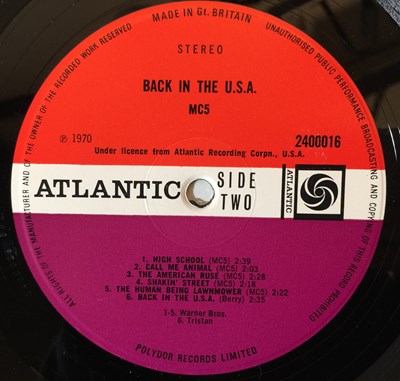 Lot 647 - MC5 - BACK IN THE USA LP (UK ORIGINAL PLUM/ RED ATLANTIC - 2400 016)