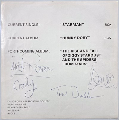 Lot 62 - DAVID BOWIE, MICK RONSON ET AL SIGNED PROMOTIONAL 12"x12" POSTER FROM 1972.