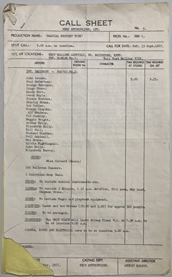 Lot 244 - THE BEATLES - MAGICAL MYSTERY TOUR CALL SHEET.
