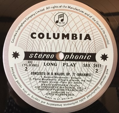 Lot 1325 - DAVID OISTRAKH - SAX 2411 - BRAHMS VIOLIN CONCERTO IN D MAJOR LP (ORIGINAL UK STEREO EDITION)