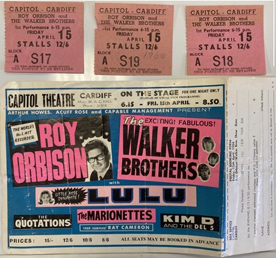 Lot 69 - ROY ORBISON / WALKER BROTHERS 1966 CAPITOL CARDIFF HANDBILL AND TICKET STUBS