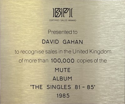 Lot 226 - DEPECHE MODE BPI GOLD DISC AWARD.