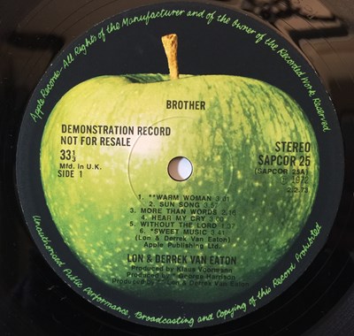 Lot 958 - LON & DERREK VAN EATON - BROTHER LP (ORIGINAL UK APPLE DEMO COPY - SAPCOR 25)