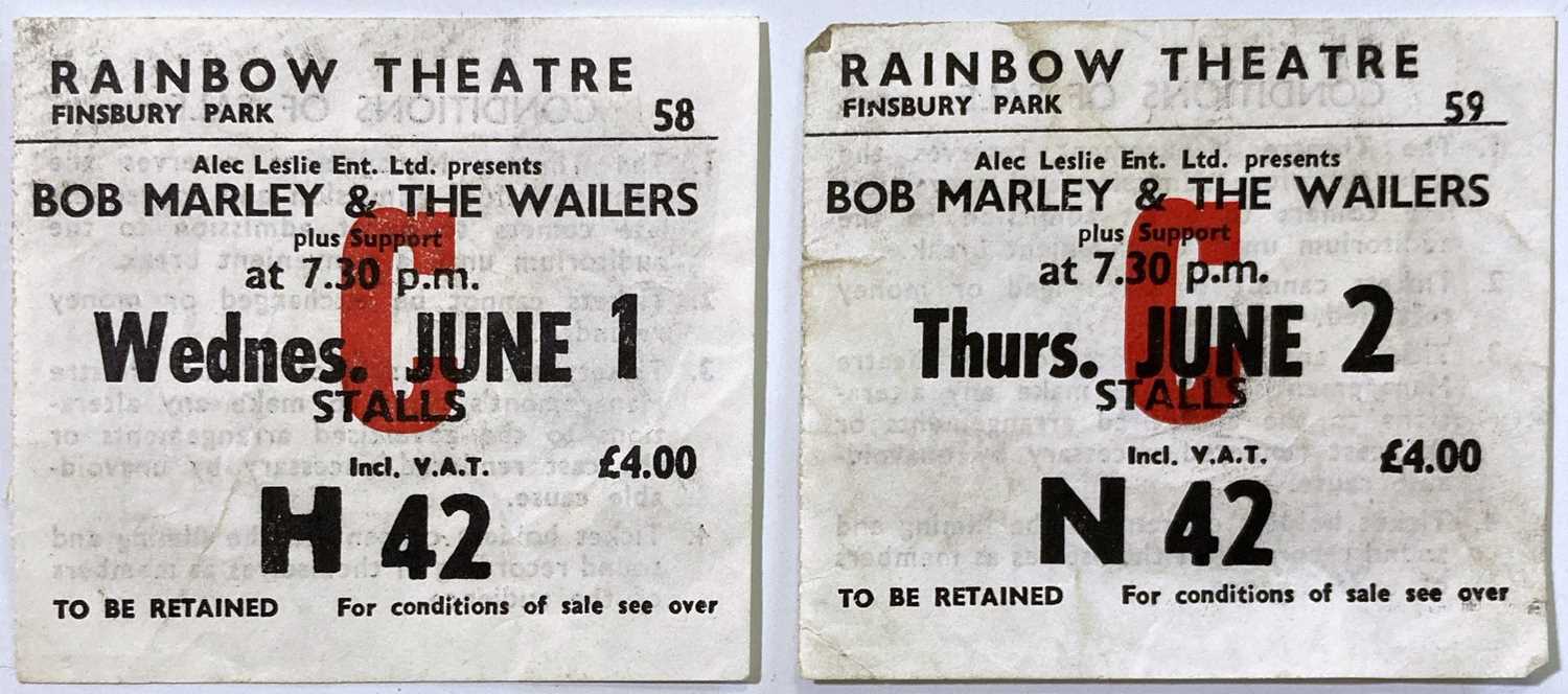 Lot 316 - BOB MARLEY RAINBOW THEATRE ORIGINAL TICKET STUBS.