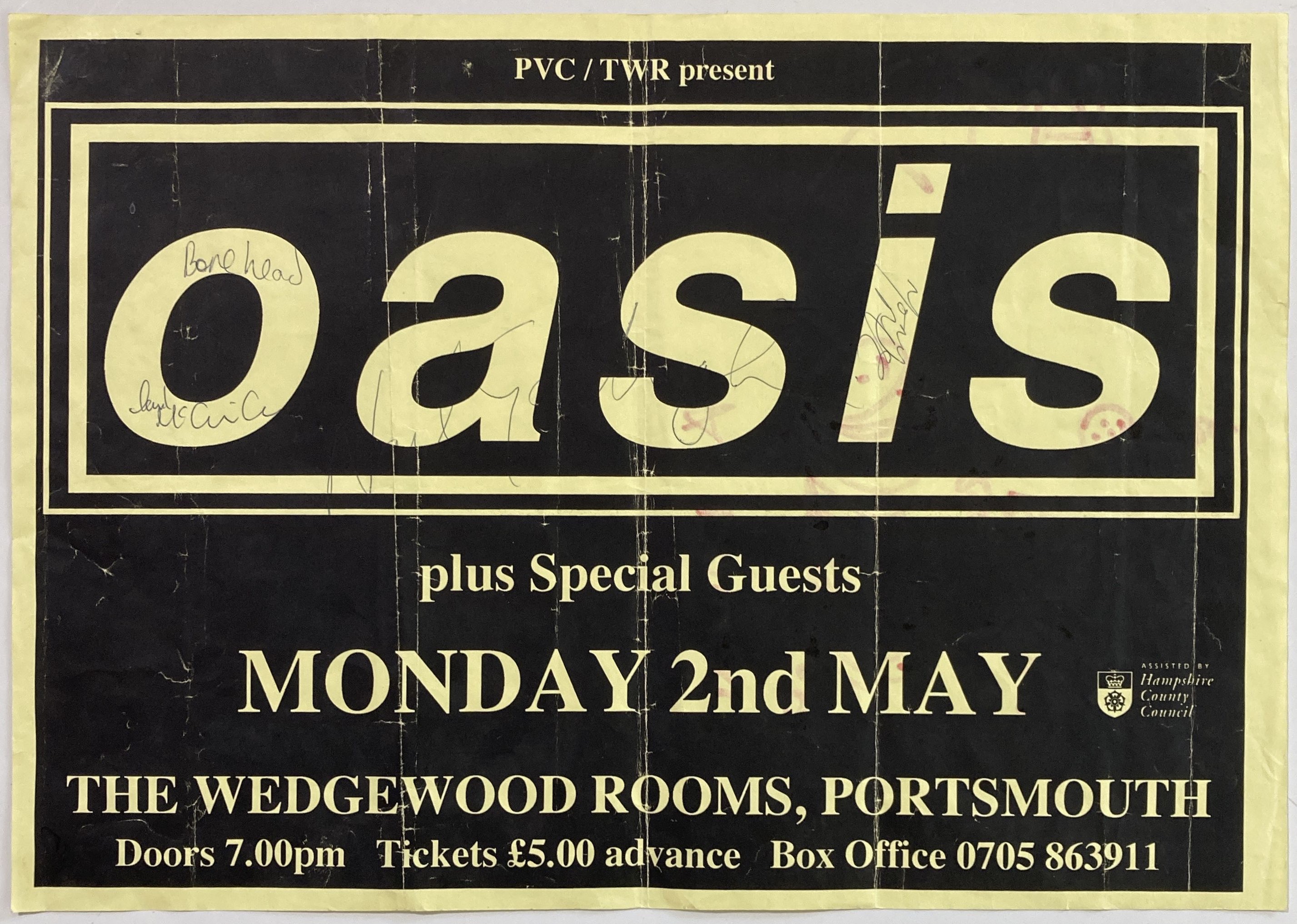 Lot 280 OASIS 1994 CONCERT POSTER FULLY SIGNED.