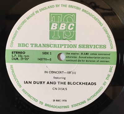 Lot 1321 - IAN DURY AND THE BLOCKHEADS - IN CONCERT 181 LP (ORIGINAL BBC TRANSCRIPTION SERVICES RELEASE - CN 3154/S)