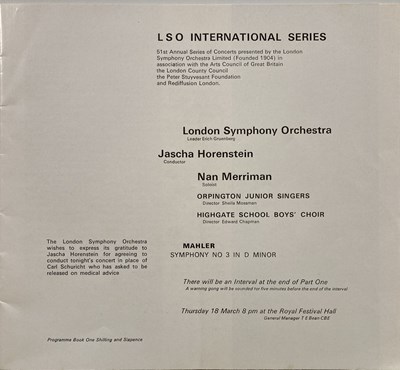 Lot 260 - THE LONDON SYMPHONY ORCHESTRA - CONCERT PROGRAMME ARCHIVE.