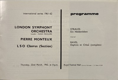 Lot 260 - THE LONDON SYMPHONY ORCHESTRA - CONCERT PROGRAMME ARCHIVE.