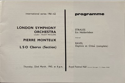 Lot 260 - THE LONDON SYMPHONY ORCHESTRA - CONCERT PROGRAMME ARCHIVE.