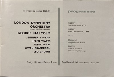 Lot 260 - THE LONDON SYMPHONY ORCHESTRA - CONCERT PROGRAMME ARCHIVE.