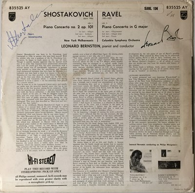 Lot 47 - BERNSTEIN - RAVEL/ SHOSTAKOVICH: PIANO CONCERTOS LP (SIGNED - STEREO - 835525 AY)