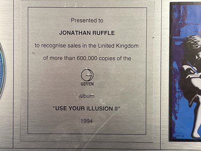 Lot 41 - GUNS AND ROSES USE YOUR ILLUSION DOUBLE PLATINUM SALES AWARD
