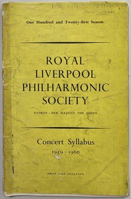 Lot 309 - LIVERPOOL PHILHARMONIC CONCERT SYLLABUS 1959/60 SIGNED BY RUBINSTEIN AND OTHERS.