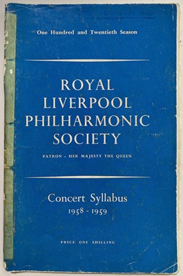 Lot 310 - LIVERPOOL PHILHARMONIC CONCERT SYLLABUS 1958/9 SIGNED BY MENUHIN / CHERKESSKY AND OTHERS.