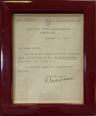 Lot 323 - OTTO KLEMPERER - A SIGNED LETTER.