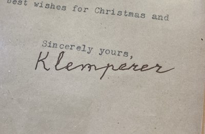 Lot 323 - OTTO KLEMPERER - A SIGNED LETTER.