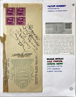 Lot 332 - FIRST DAY COVER WITH SIGNATURES OF IRVING BERLIN / COLE PORTER AND OTHERS.