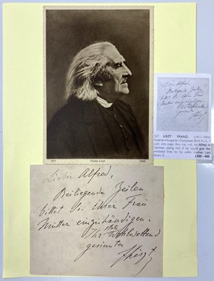 Lot 335 - FRANZ LISZT - A SIGNED AND INSCRIBED PAGE.